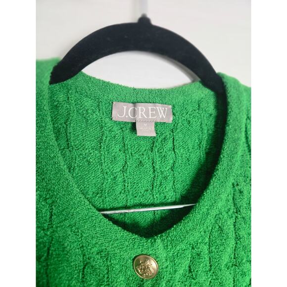 J Crew Odette Cable Knit Sweater Lady Jacket Sz Medium Cotton Blend Kelly Green - Picture 5 of 14